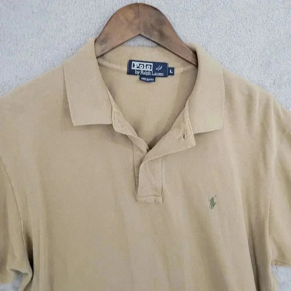 Vtg Polo By Ralph Lauren Men's Beige Short Sleeve Polo Shirt Size L 19CT - Picture 5 of 6